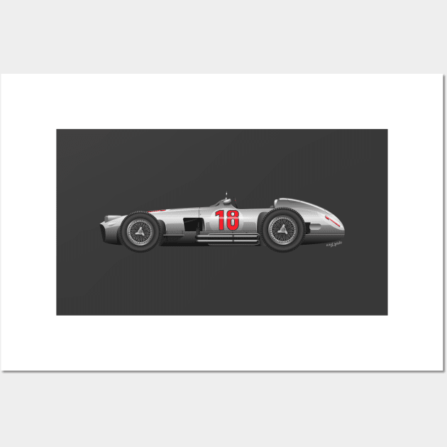 Juan Manuel Fangio Mercedes Benz W196 - Illustration Wall Art by Burro Wheel